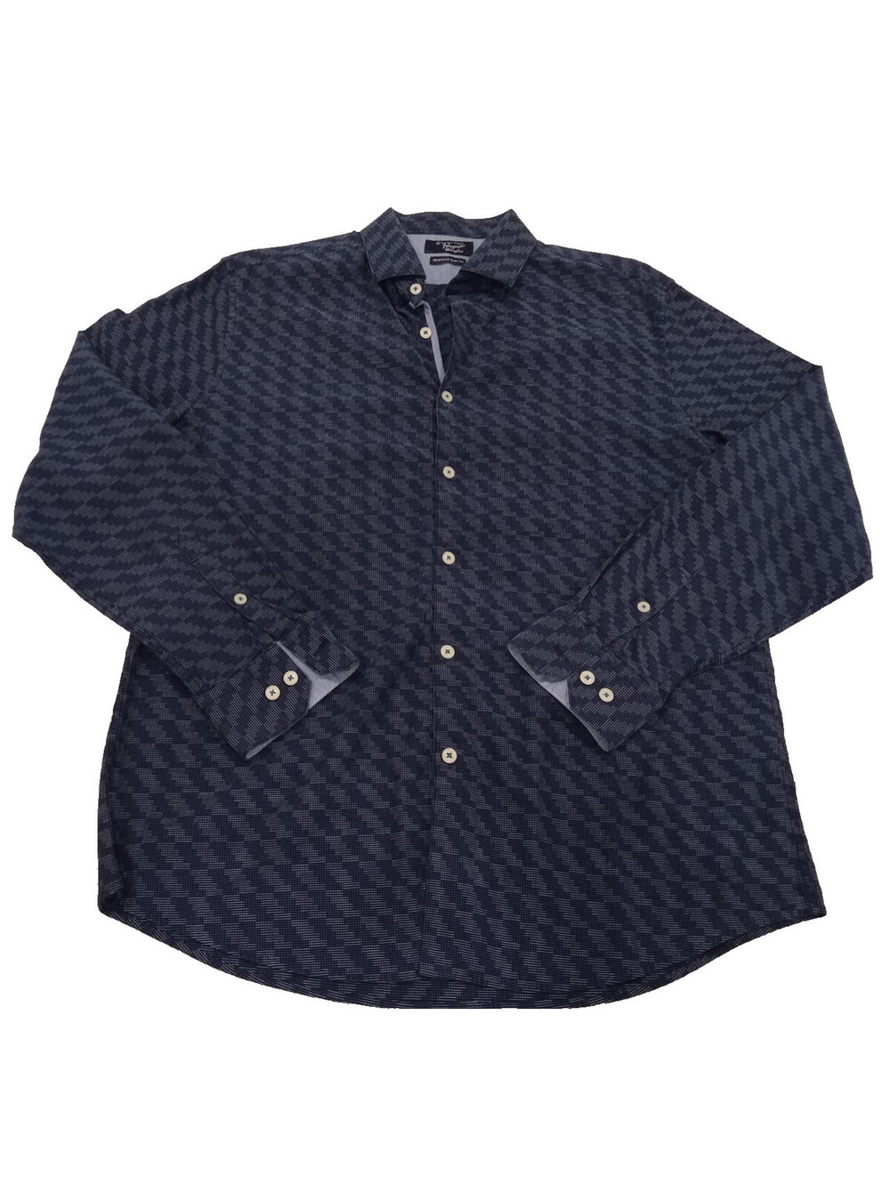 Original Penguin Heritage Slim Fit Shirt Mens 16 34 35 Navy Diamond Geometric